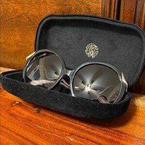 Roberto Cavalli Black Round Women's Sunglasses with Gold Accents